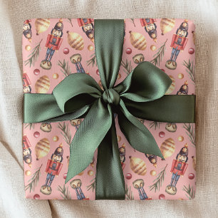 Papel De Regalo Cascanueces de Acuarela Rosa Pino Navidad