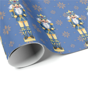 Papel De Regalo Cascanueces Hombres Azul y Dorado Tradicional