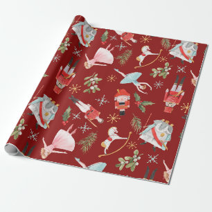Papel De Regalo Cascanueces Navideño Antiguo Cuento de Hadas Rojo