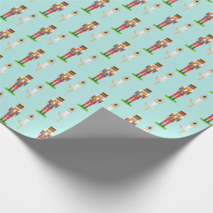 Papel De Regalo Cascanueces y bailarín de ballet sobre azul turque