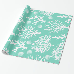 Papel De Regalo Cáscaras y verde elegantes costeros de los corale