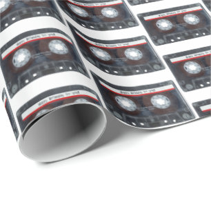 Papel De Regalo Cassette antiguo con texto de cumpleaños feliz