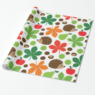 Papel De Regalo Castañas y modelo inconsútil del erizo
