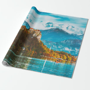Papel De Regalo Castillo de Bled construido sobre un acantilado co
