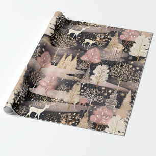 Papel De Regalo Castillo de Fantasía de Ciervo de Invierno Rosa (3