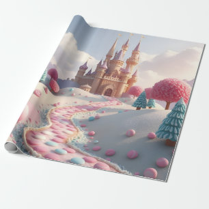 Papel De Regalo Castillo de hadas de pasamanos rosados y de nieve