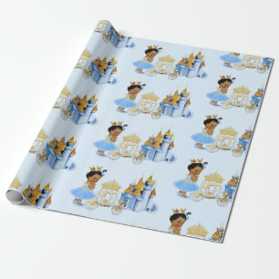Papel De Regalo Castillo de la princesa real Carriage Blue Gold Ch