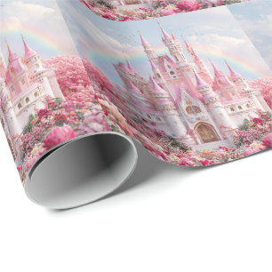 Papel De Regalo Castillo de la Princesa Rosa Nubes de Arcoíris