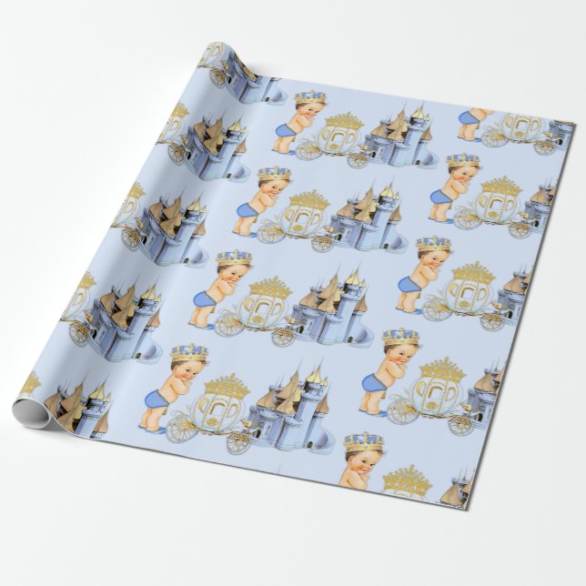 Papel De Regalo Castillo del Príncipe Real Carrito - Blue Gold Boy (Desenrollado)