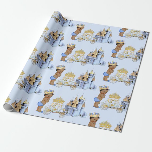 Papel De Regalo Castillo del Príncipe Real Carrito - Blue Gold Boy (Desenrollado)