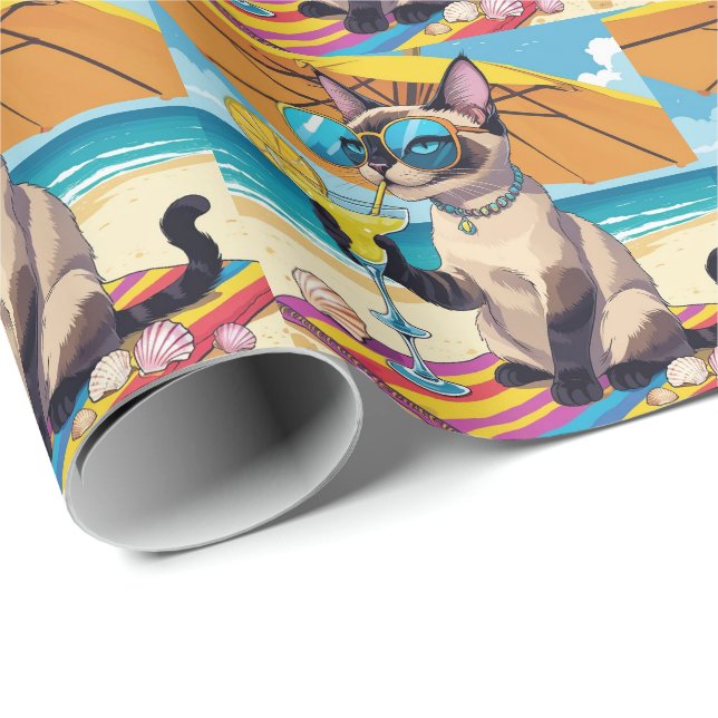 Papel De Regalo Cat Beach themed for Siamese Cat Lovers (Esquina del rollo)