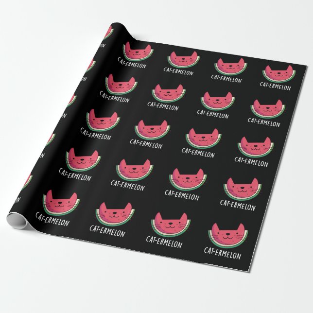 Papel De Regalo Cat-ermelon Funny Cat Watermelon Pun Dark BG (Desenrollado)