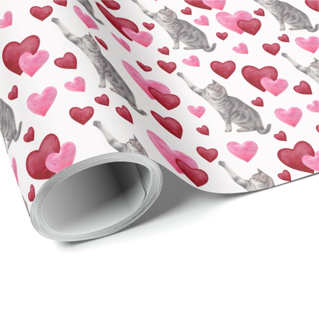 Papel De Regalo Cat Hearts Valentine Gift Wrapping Paper - White (Esquina del rollo)