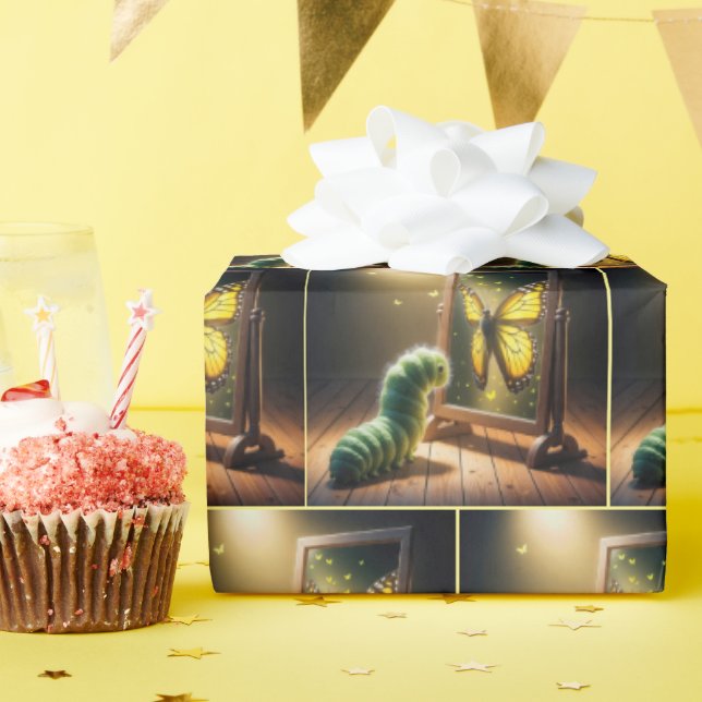 Papel De Regalo Caterpillar Looking At a Butterfly In a Mirror (Fiesta de cumpleaños )