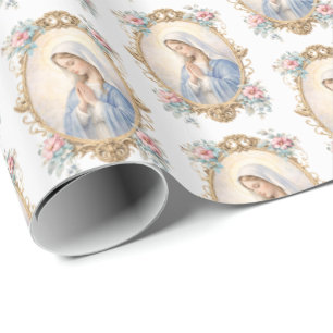 Papel De Regalo Católica Santa Madre María Floral Religiosa