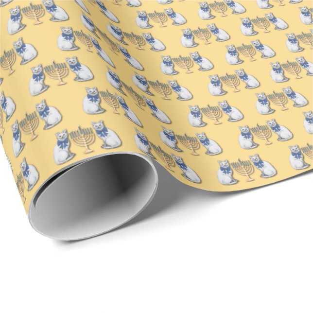 Papel De Regalo Cats and Menorahs Wrapping Paper (Esquina del rollo)