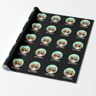 Papel De Regalo Cattitude Funny Cat Pun Dark BG