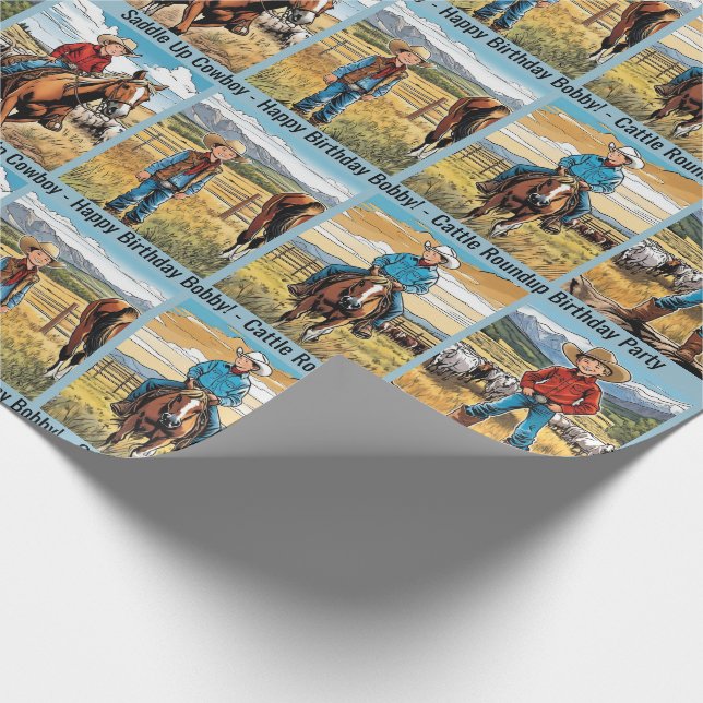 Papel De Regalo Cattle Roundup Boy's Birthday Personalize Name (Esquina)