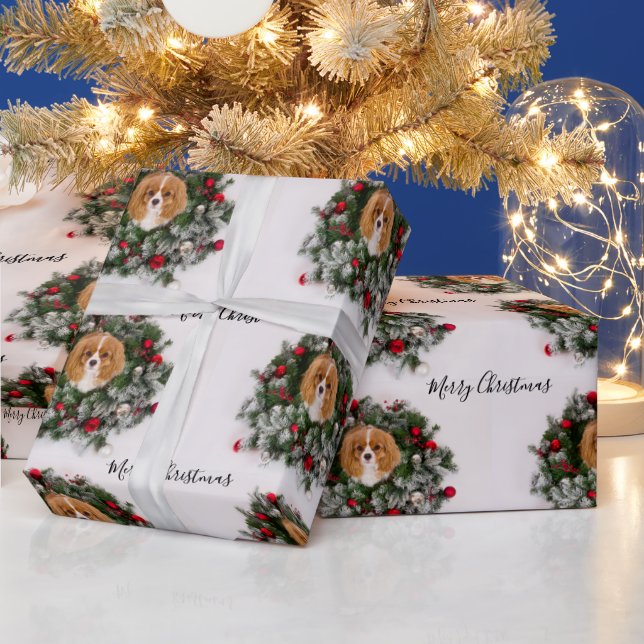Papel De Regalo Cavalier King Charles Spaniel Navidades Wreath (Vacaciones)