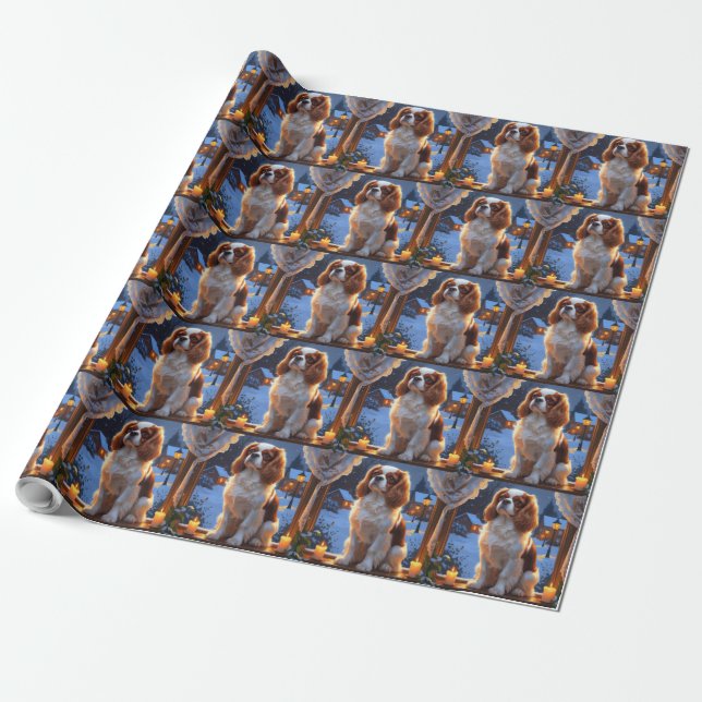 Papel De Regalo Cavalier King con vacaciones de Navidades alumbrad (Desenrollado)