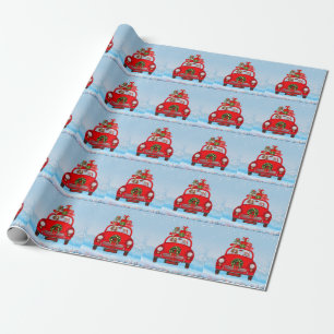 Papel De Regalo Cavalier King Dog En Coche Con Santa Claus