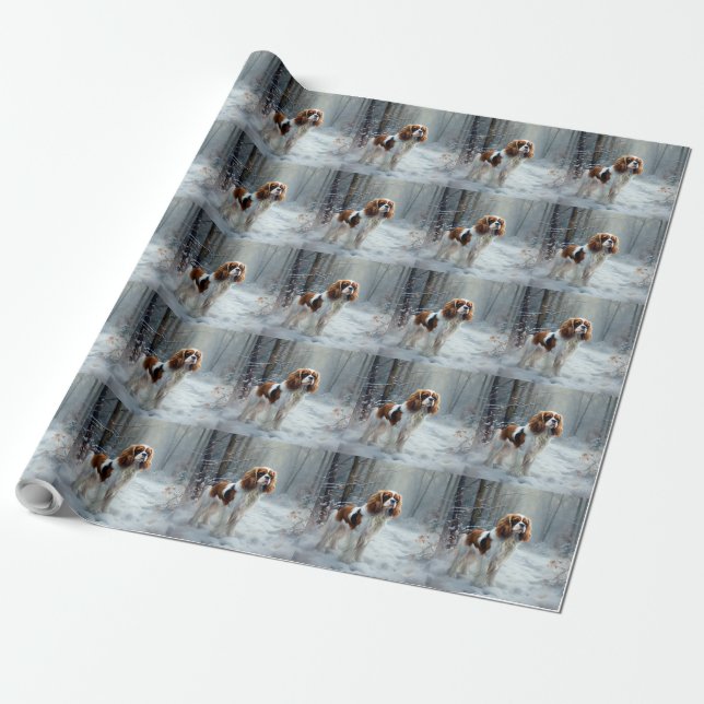 Papel De Regalo Cavalier Rey Deja que nieve Navidad Cepillada (Desenrollado)
