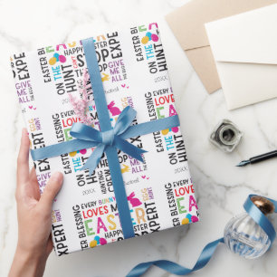 Papel De Regalo Caza de Huevos de Pascua Palabra Patrón Nube Nombr