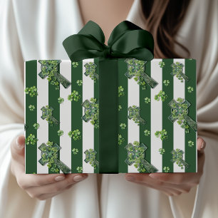 Papel De Regalo Caza Verde Cruces y Tréboles Rayados Vintage