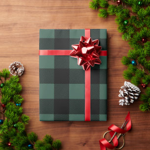 Papel De Regalo Cazador rústico verde y negro gran cuadros de búfa