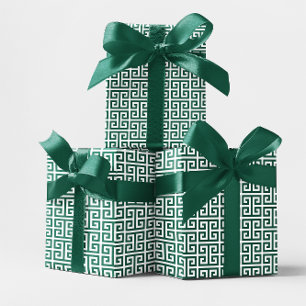 Papel De Regalo Cazador Verde y Blanco Patrón de Llave Griega