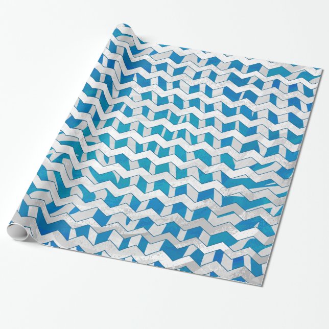 Papel De Regalo Cebra azul y cheurón blanco (Desenrollado)