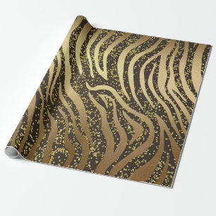 Papel De Regalo Cebra Brillo Destello Selva Safari Glamour Dorado