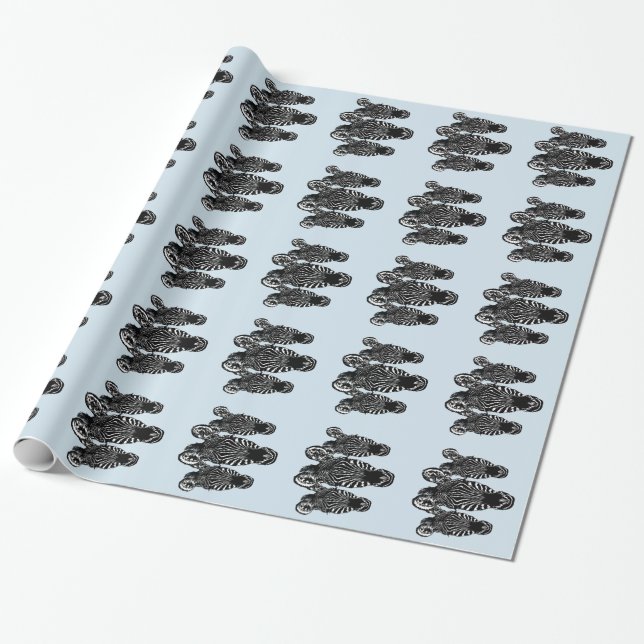 Papel De Regalo Cebra de moda  Manada en azul (Desenrollado)