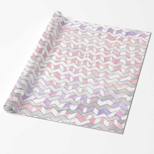 Papel De Regalo Cebra Rosa y Chevron Blanco (Desenrollado)
