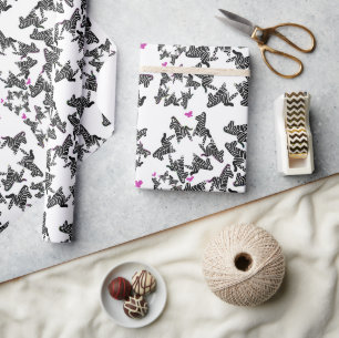Papel De Regalo Cebra salvaje moderna en blanco y rosa