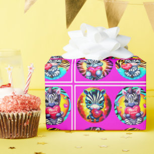 Papel De Regalo Cebras Bebés Adorables con Corazones