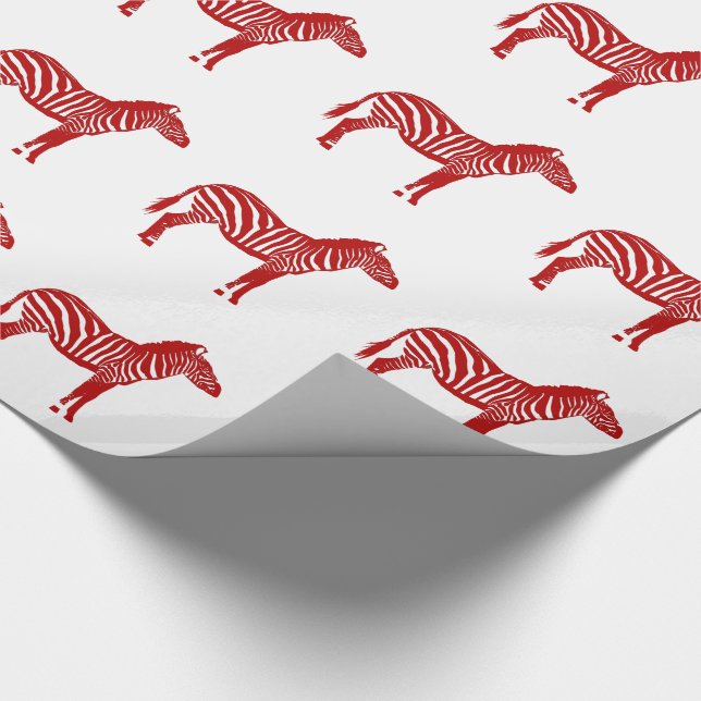 Papel De Regalo Cebras - Rojo profundo y blanco (Esquina)