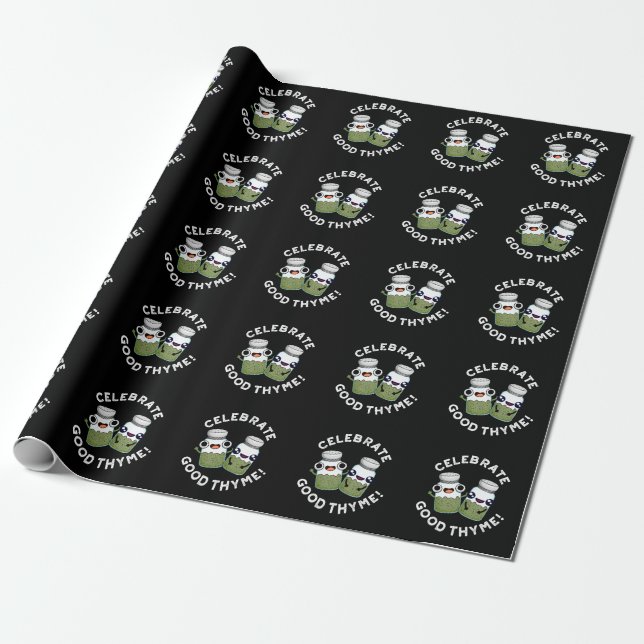Papel De Regalo Celebra Good Thyme Funny Food Herb Pun Dark BG (Desenrollado)