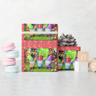 Papel De Regalo Celebración de cumpleaños de gnomos de jardín fest