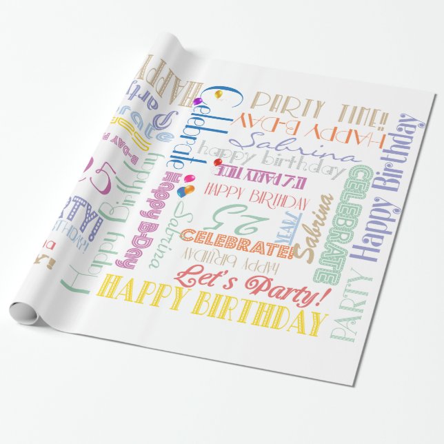 Papel De Regalo ¡Celebración de cumpleaños! NOMBRE personalizado d (Desenrollado)