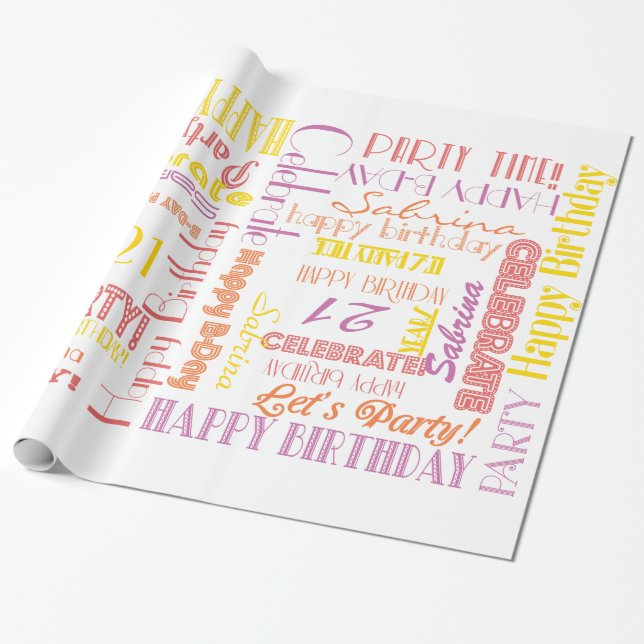 Papel De Regalo ¡Celebración de cumpleaños! NOMBRE Y EDAD personal (Desenrollado)