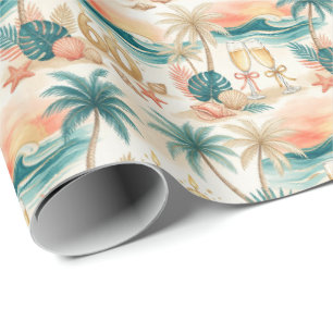Papel De Regalo Celebración de cumpleaños número 60 tropical dorad