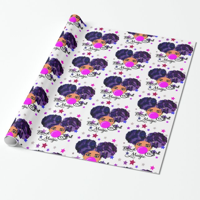 Papel De Regalo Celebración de feriado Chica Afro Puffs (Desenrollado)