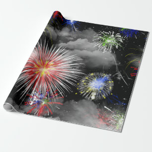 Papel De Regalo celebración de fuegos artificiales y nubes