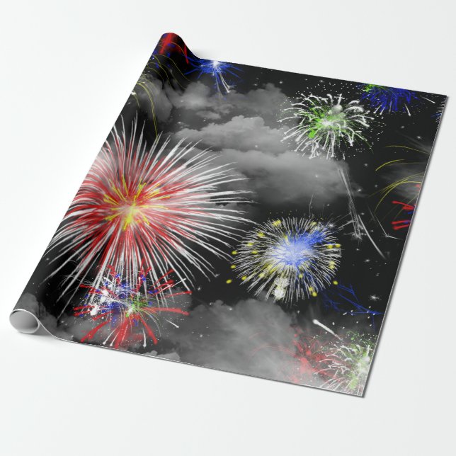 Papel De Regalo celebración de fuegos artificiales y nubes (Desenrollado)