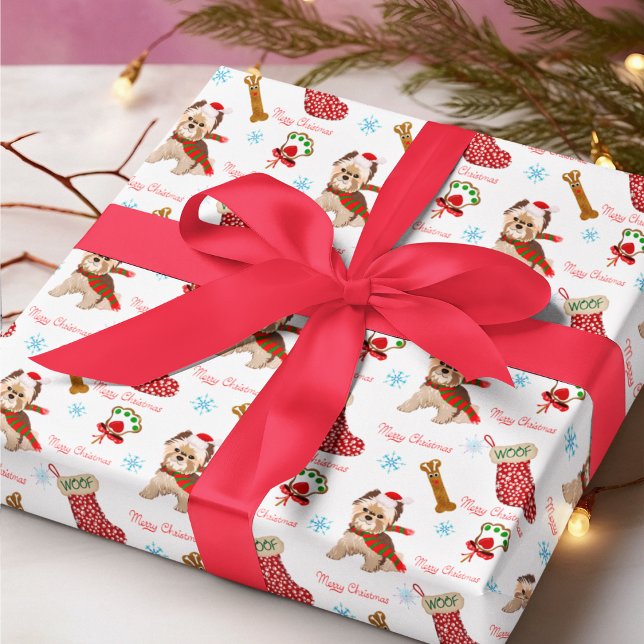Papel De Regalo Celebración de navidades con Yorkie (Calling all Yorkie Fans- this is the Christmas paper for you!)