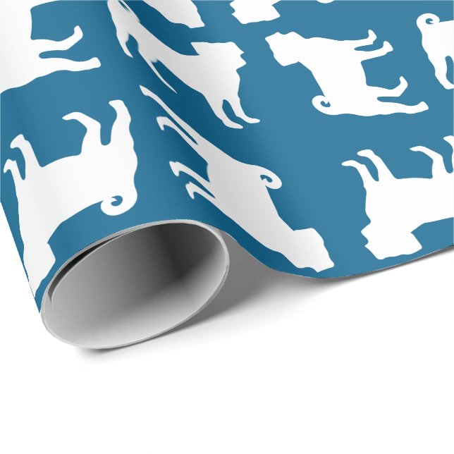 Papel De Regalo Celebración del tema azul Pug Fiesta (Esquina del rollo)