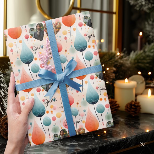 Papel De Regalo Celebración personalizada de globos, fotos y nombr (Subido por el creador)