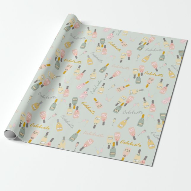 Papel De Regalo Celebraciones de champán en verde claro (Desenrollado)