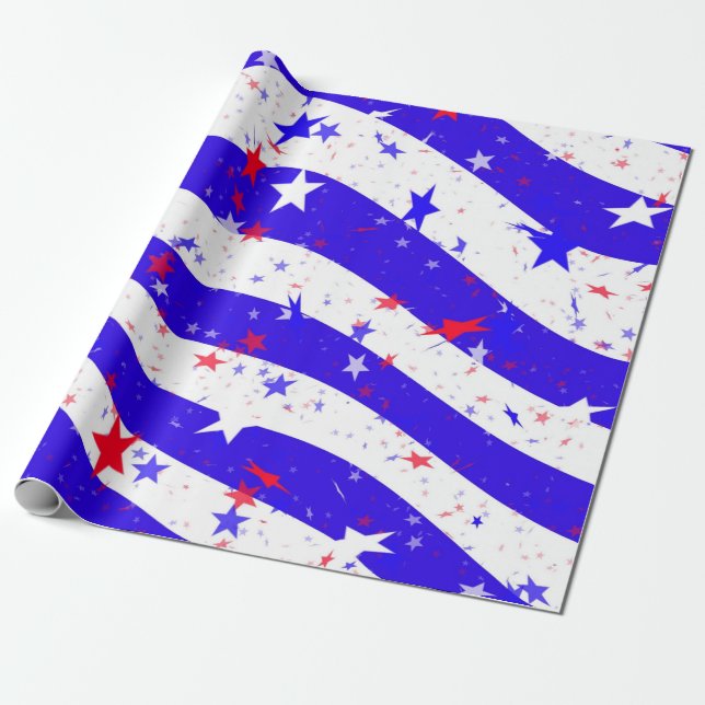 Papel De Regalo Celebrar el blanco y azul rojo (Desenrollado)